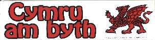 Cymru am byth (Welsh) (red on white w/ dragon graphic)