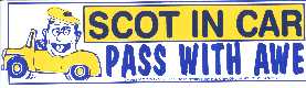 Scot in car, pass with awe (blue & yellow on white)