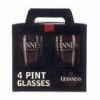 4 Pint Glasses with Guinness Signature