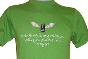 Bright Green Tee Shirt with "Drinking is My Religion"